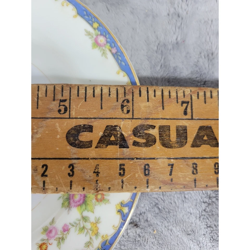 Vajilla Coleccionable MM Hecha en Japón Plato Floral Borde Azul Dorado Foto 4 de 4