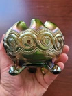 Pretty Northwood Green Carnival Glass Beaded Cable Rose Bowl