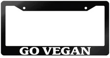 Glossy Black License Plate Frame GO VEGAN Auto Accessory 817