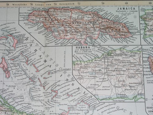 1902 ORIGINAL MAP WEST INDIES ANTILLES CARIBBEAN FLORIDA PANAMA CUBA BAHAMAS - Picture 8 of 12