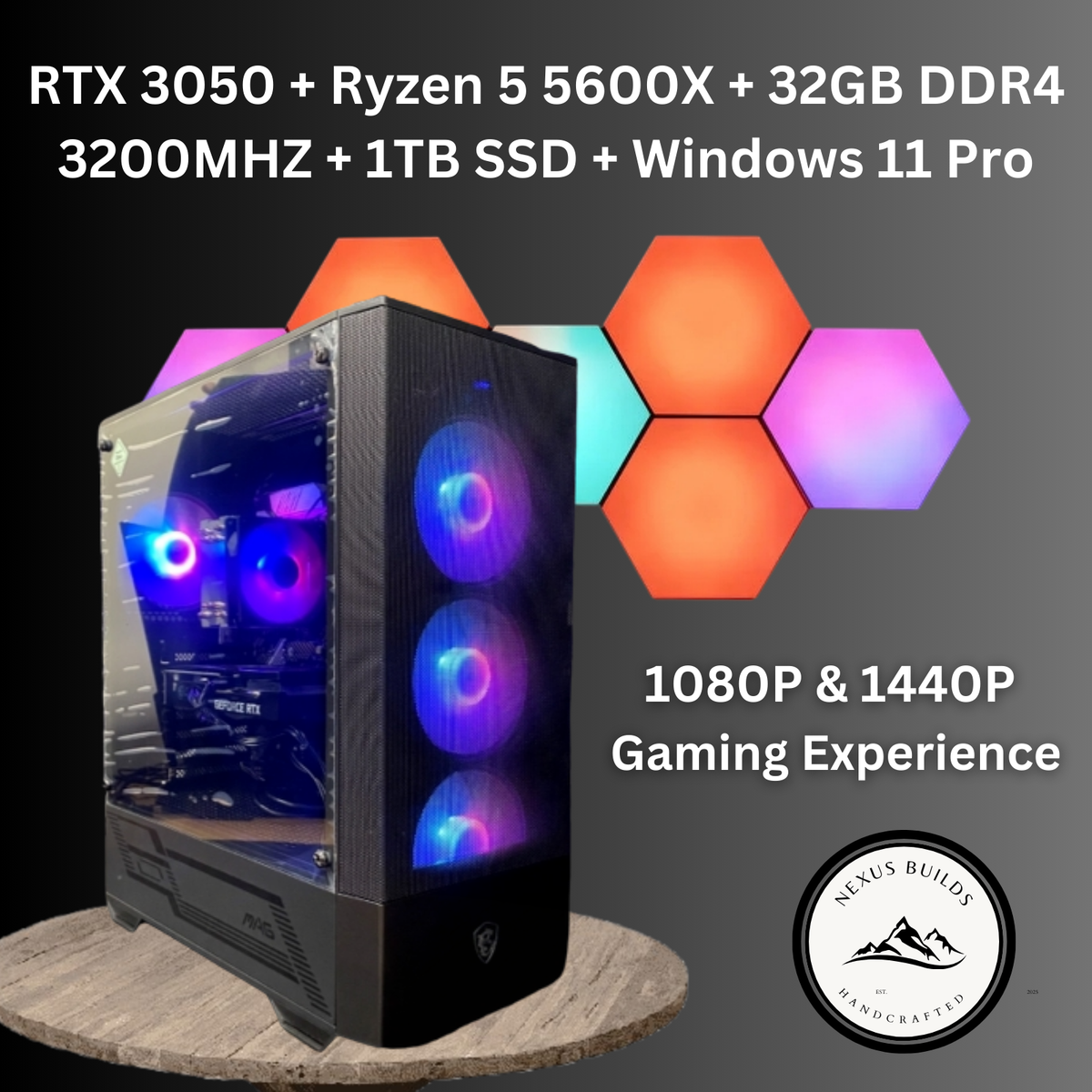 Prebuilt Gaming PC - RTX 3050, Ryzen 5 5600X, 32GB RAM, 1TB SSD 