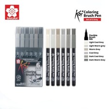 Sakura XBR-6 Koi Watercolor Coloring Brush Pen Set, 6 Count, Assorted Grays