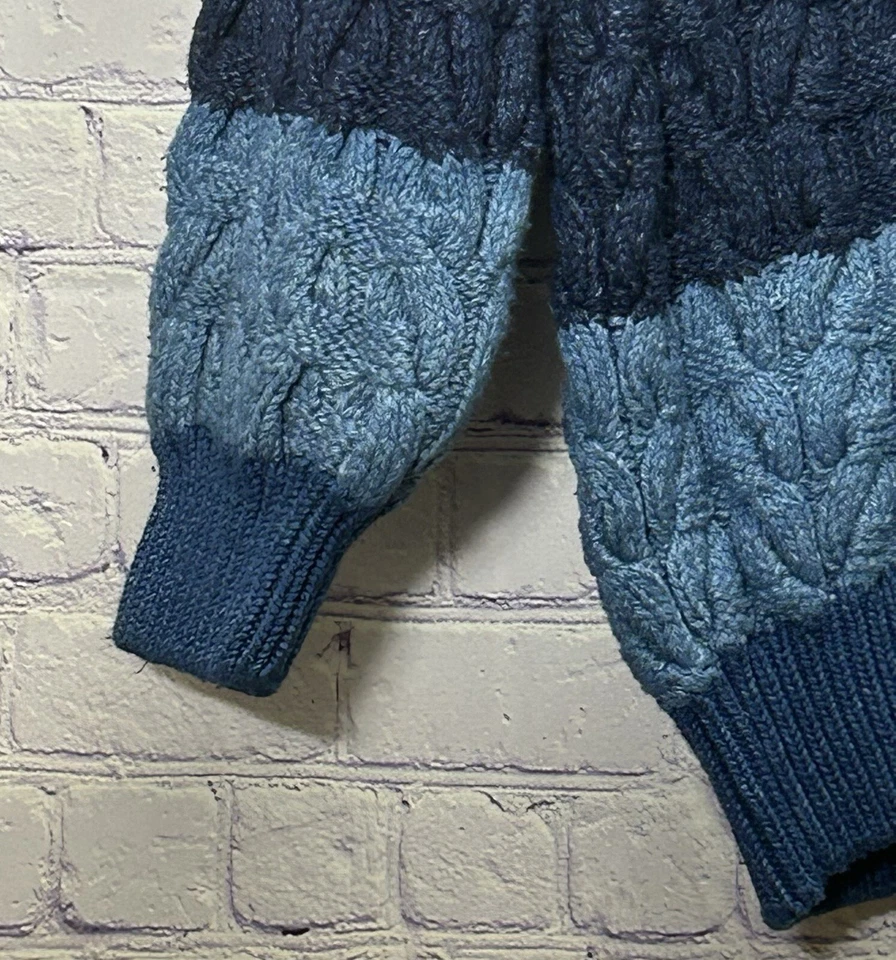 Suéter tejido con cable grueso azul tallado con volantes talla grande muy pesado (E) vintage para hombre Foto 4 de 4