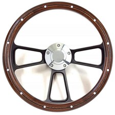 1965 - 1969 Ford Mustang Real Mahogany Steering Wheel Boss Kit Black Billet