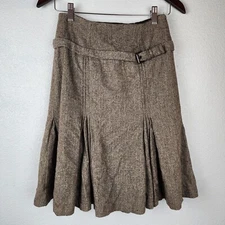 Vtg Philippe Adec Paris Skirt Sz 4 Brown Pleated Wool Lined USA Y2K Academia 