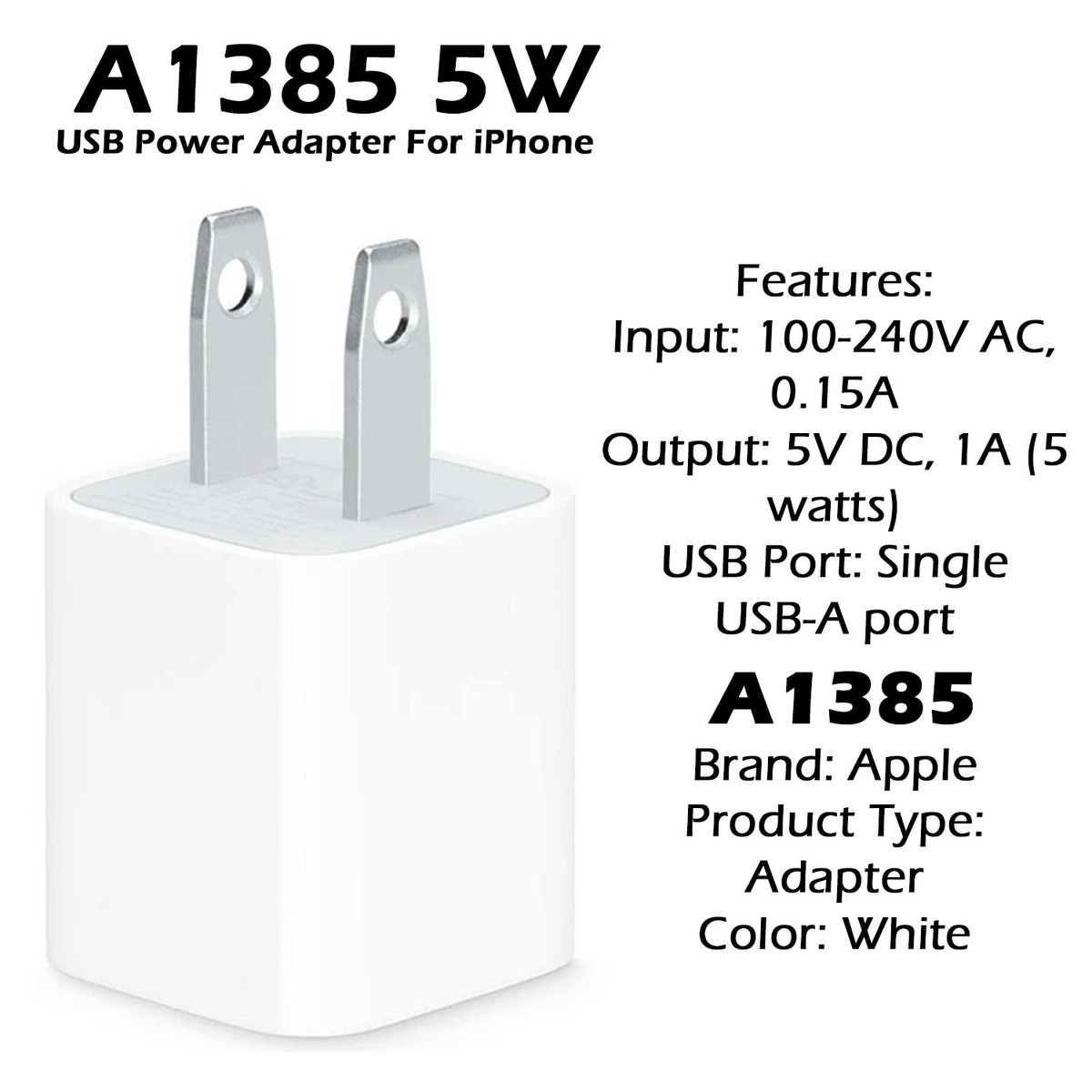 Lot x New Apple iPhone 5W Watt USB Power Charger Adapter for - Main Image
