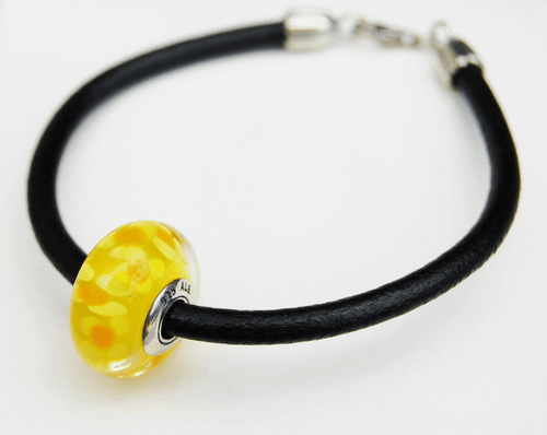 Gen. Pandora black Leather Bracelet w. oversized yellow Murano 590707-M retired - Picture 3 of 4