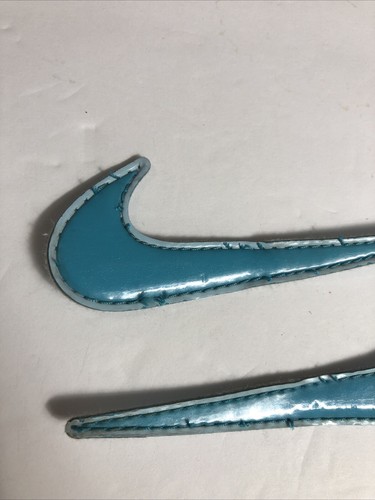 Nike Swoosh Patch Lot 2 Run Shoe Sneaker Skating Badge Logo Vinyl Baby Blue - Picture 2 of 5