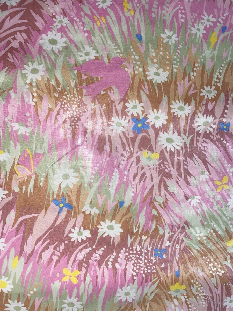 2 2 3Y Vintage Curtain Fabric Cotton Pink Grass Meadow Jacqueline