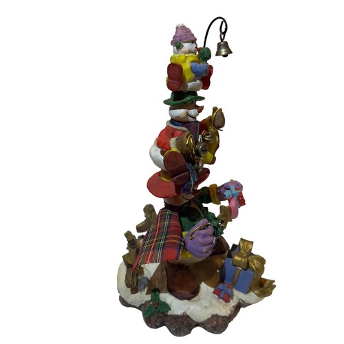 3 Stacked Snowmen Mantel VTG Christmas Stocking 9” Tall Holder Bells Smiles - Picture 9 of 11