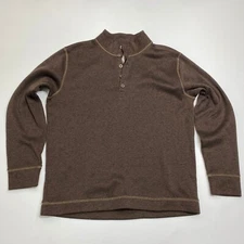 Weatherproof Vintage Henley Sweater Mens XL Brown Heathered Mock Neck Knit