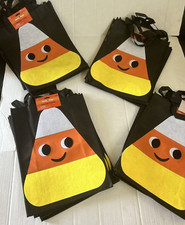 Trick or Treat Candy Bags Totes Halloween Fabric Candy Corn Large Lot of 4 New