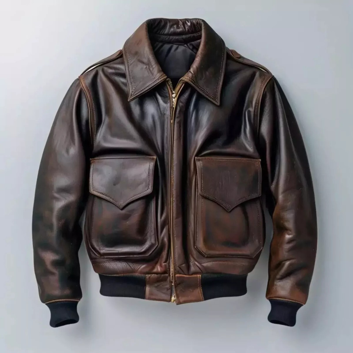 Men's Air Force Pilot Leather Jacket Cowhide Aviator A-2 Flight