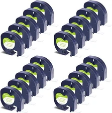 20PK 91330 Black on White Paper Refills for DYMO LetraTag LT100T Label Tape 1/2"