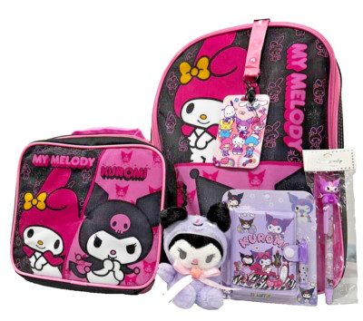 Kuromi/My Melodi Sanrio Original Combo 6 pieces, backpack, lonch bag, id holder,