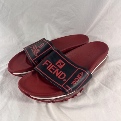 Fendi Fiend Roma Amor FENDI FIEND Roma Amor Black Red Leather Air Sole Slides  main image 4
