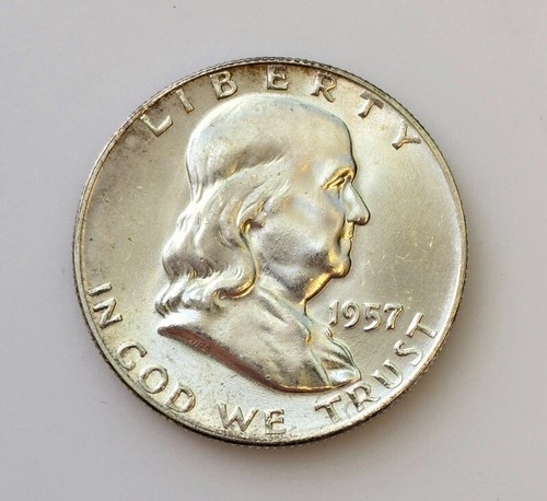 1957-D Franklin 90% Silver Half Dollar Brilliant Uncirculated Full Bell Lines