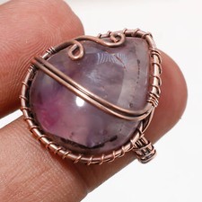 African Amethyst Gemnstone Ring Handmade Ethnic Wire Wrap Copper Jewelry 7" Y883