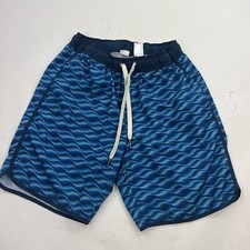 Fair Harbor Men's Anchor Lined Trunk Blue Art Waves Size Small Bathing Suit