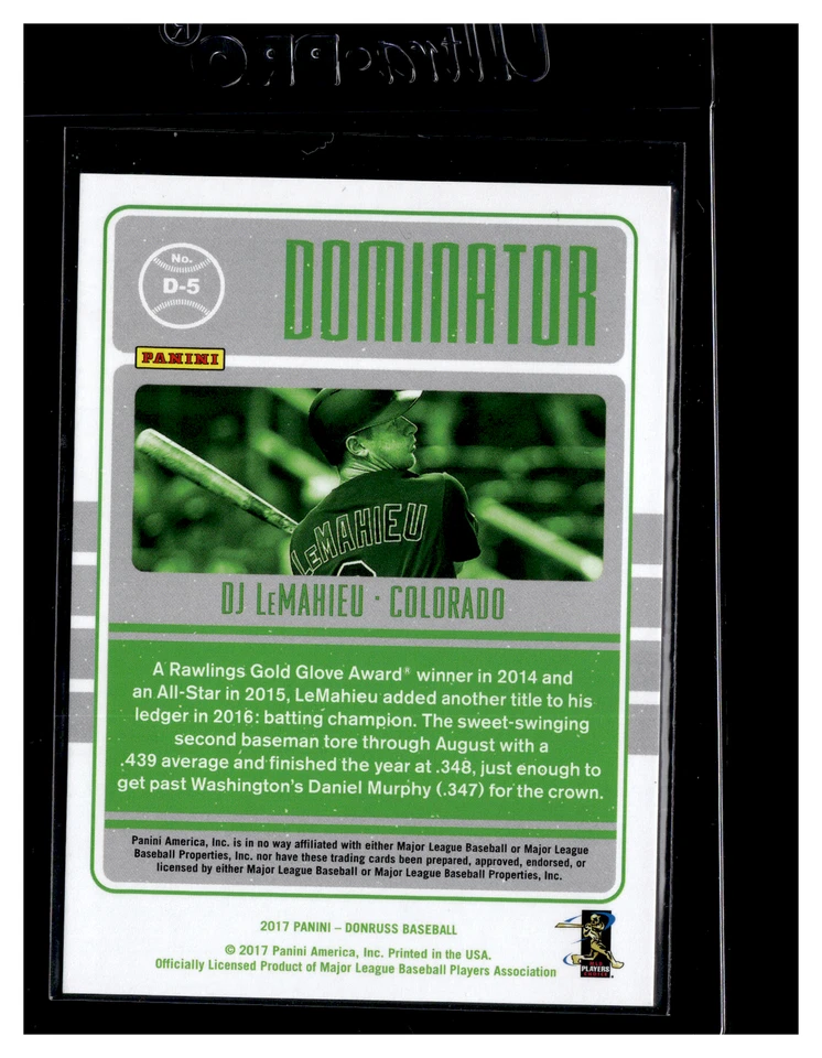 2017 Donruss Dominators Gold #D-5 D.J. LeMahieu  SN99 - Image 2 of 2