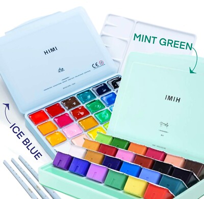   HIMI MIYA Gouache Paint Set , 24 Colors x 30ml Jelly Cup with 3 Brushes   