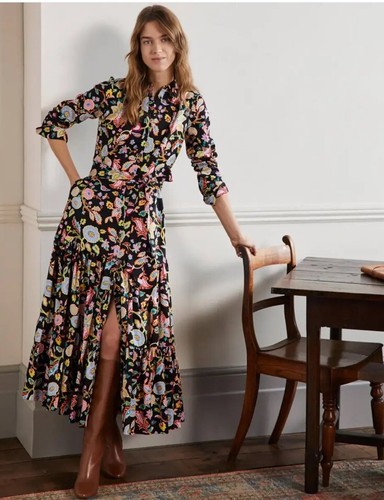 BODEN Black Opulent Paradise Button Through Maxi Dress uk 10R New