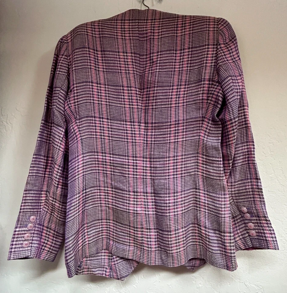 Giorgio Armani Womens Plaid Purple Pink Linen Career Blazer Jacket Size 8 Italy - Image 2 of 4