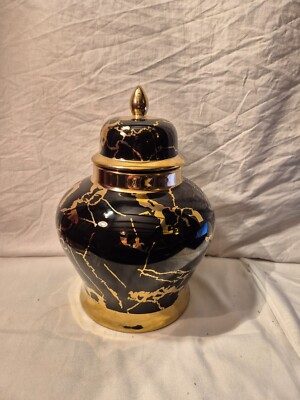 Vase - schwarz und gold - 13 Zoll hoch - 7 Zoll Durchmesser Sockel -