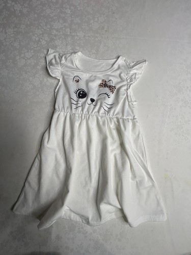 Vestito maglia bambina 2-3 anni bianco gattino cappuccio manica balza bordato elasticizzato - Foto 5 di 5