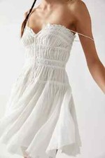 Free People FP One Lausanne Slip White Smocked Buttondown Sleeveless Dress New M