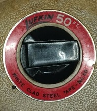 Vintage Lufkin 50 Ft. Tape Measure White Clad Steel Tape Hard Plastic Case