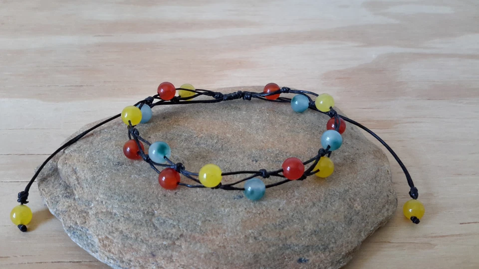 Handmade Carnelian Yellow Agate Green Agate Bead Bracelet - Image 2 of 4