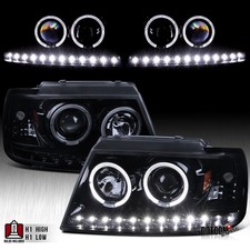 Fit 2002-2005 Ford Explorer Black Smoke LED Halo Projector Headlights Lamp 02-05