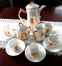 * KAFFEE-SERVICE-C.Tielsch* Gedecke 5x2-tlg./Perlmutt mit Goldblumen / Schlesien