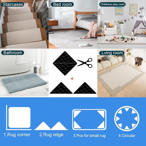 12 PCS Rug Pad Gripper, Washable Grippers for Tape, Non-Slip Carpet Black  - Picture 4 of 7