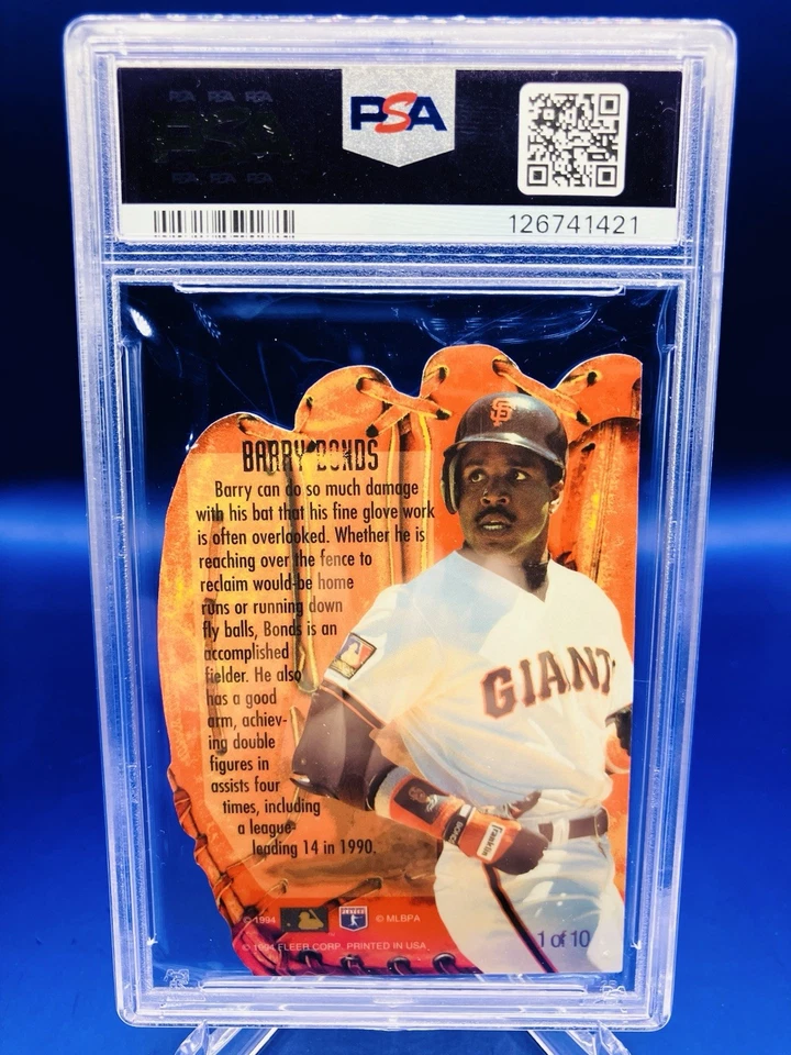 Inserto de guante Flair Hot 1994 #1 Barry Bonds PSA 10 gemas como nuevo gigantes de San Francisco Foto 2 de 2