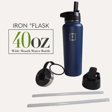 IRON °FLASK Wide Mouth Water Bottle – 40 oz - Twilight Blue - 3 Lid Flexibility
