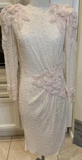 Vintage Oleg Cassini Pink Silk Beaded Embroidered Cocktail Dress