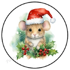 CHRISTMAS MOUSE WITH HOLLY ENVELOPE SEALS LABELS STICKERS PARTY FAVORS