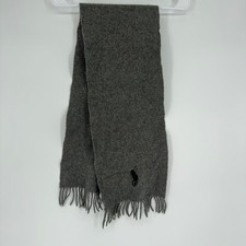 VTG Polo Ralph Lauren Gray 100 Lambswool Scarf Made in Italy Fringed Pony Logo