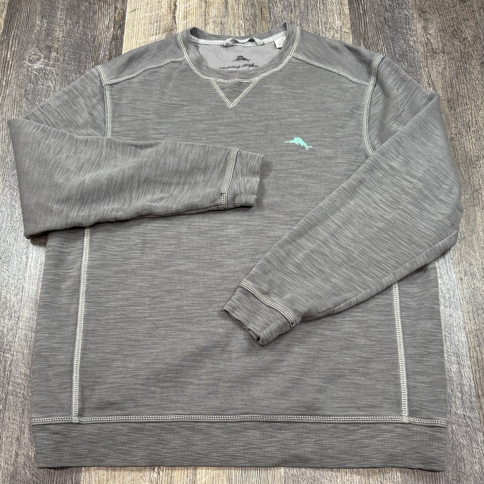 Tommy Bahama Gray Crewneck Sweatshirt Mens Large Pima Cotton Pullover Front Logo
