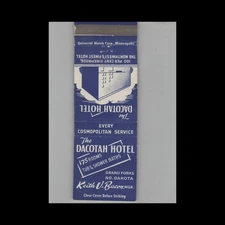 Matchbook Cover Dacotah Hotel Grand Forks ND #6