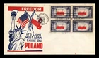 DR JIM STAMPS US COVER POLAND OVERRUN COUNTRIES FDC BLOCK OF 4 WWII PATRIOTIC