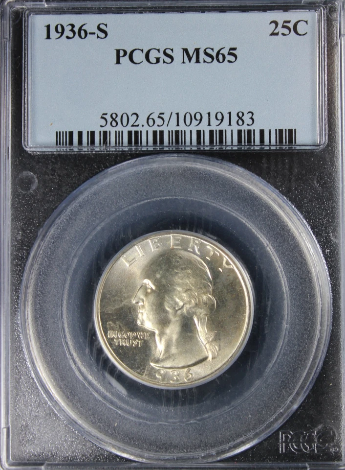 1936-S MS65 Washington Quarter, PCGS 10919183 - Image 3 of 4
