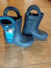 Crocs Gummistiefel Regenstiefel blau mit Motiv "HAI" Gr 32 33 J 1