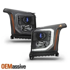 Fit 2015-2020 GMC Yukon LED DRL Projector Halogen Headlights - Black Assembly