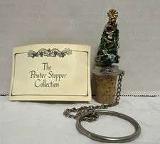 Vtg Wine Things Unlimited Christmas Tree Pewter Bottle Stopper w/Bottle Ring