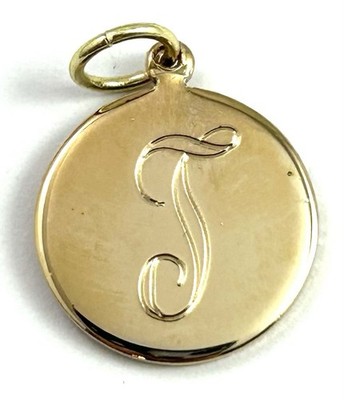Vintage Initial T Charm Dainty Pendant Etched Gold Plated Metal Vintage Jewelry