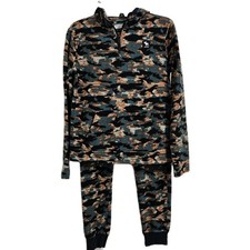 Abercrombie Kids Fleece Set Kids 15/16 Teal Orange Camo Hoodie Joggers 2 Piece