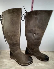 Diba True Brown Leather Tall Riding Boots Women’s 8.5 Lace Up Back Zip Western